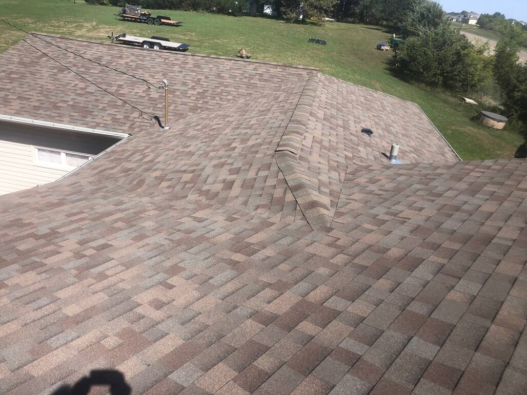 Top view of Completed roof installation by Vetter Construction in North Dakota