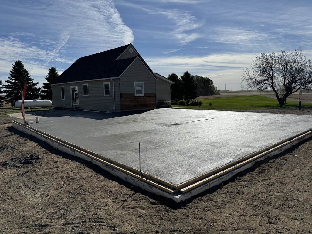 Concrete foundation slab for pole barn construction in Jamestown, ND