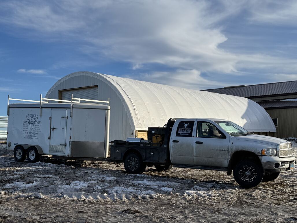 Vetter Construction truck and hoop barn installation serving Hurdsfield, ND